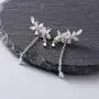 SLUYNZ 925 Sterling Silver Leaves Wrap Earrings Cuff for Women Teens Sparkling CZ Crystals Crawler Earrings Dangling Chain
