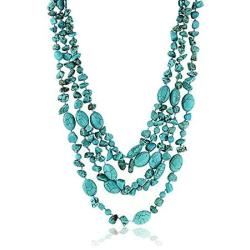 Gem Stone King 20 Inch Stunning 3 Strands Green Simulated Turquoise Necklace with Toggle Clasp