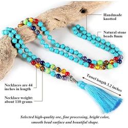 PNEIME 108 Mala Beads Necklace - 8mm Tibetan Prayer Beads -Yoga Meditation Beads Necklace - Hand Knotted Japa Mala