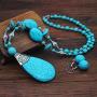 HSQYJ Bohemia Blue Turquoise Pendant Long Beaded Necklace Earring Set with Round Turquoise Bead Drop Dangle Earrings Set for Women Vintage Ethnic Pendant Jewelry…