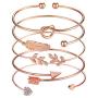 Softones 5pcs Bangle Rose Gold Bracelets for Women Girls Heart|Olive Leaf|Arrow|Feather|Knot Heart Open Cuff Bracelet Set Adjustable