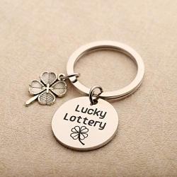 SEIRAA Gambler Gift Good Luck Jewelry Lottery Ticket Keychain Four Leaf Clover Charm Jewelry