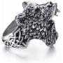 Elfasio Stainless Steel Rings for Men Viking Bear Man Warrior Silver Black Titanium Biker Ring Charm Jewelry