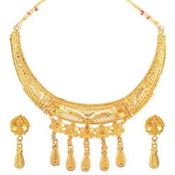 Efulgenz Indian Style Bollywood Fashion Wedding Bridal Choker Collar Necklace Dangle Drop Earrings Jewelry Set