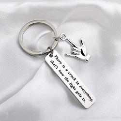 FUSTMW I Love You Hand Sign Language Charm Keychain ASL Jewelry Deaf Awareness Gifts There is a Crack in Everything That is How The Light gets in Language Interpreter Gift