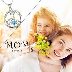 DAOSHANG 925 Sterling Silver I Love You Mom Elephant Mother Daughter Round Pendant Necklace for Women Animal Jewelry Gift