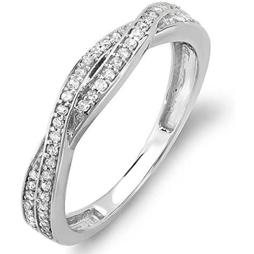 Dazzlingrock Collection 0.25 Carat (ctw) 10K Gold Round Diamond Anniversary Wedding Band Swirl Matching Ring 1/4 CT