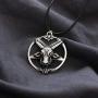 HAQUIL Baphomet Necklace - Stainless Steel, Inverted Pentagram Sabbatic Goat Pendant - PU Leather Cord, 19.7''