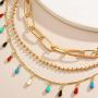 ALAIX Womens Gold Chain Choker Necklace Multilayer Long Necklace Hiphop Style Detachable Colourful Necklace for Women Teen Girls