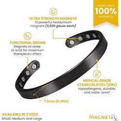 MagnetRX® Magnetic Bracelets for Men - Elegant Bangle for Arthritis Pain Relief, Carpal Tunnel, Circulation, Golf/Tennis Elbow, and Balance - Men’s Cuff Magnetic Therapy Bracelet (Black | Medium)