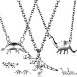 Valentines Day Dinosaur Jewelry Set, 3 Pieces Dinosaur Pendant Necklace and 3 Pairs Dinosaur Earrings