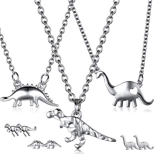 Valentines Day Dinosaur Jewelry Set, 3 Pieces Dinosaur Pendant Necklace and 3 Pairs Dinosaur Earrings