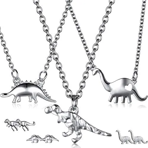 Valentines Day Dinosaur Jewelry Set, 3 Pieces Dinosaur Pendant Necklace and 3 Pairs Dinosaur Earrings Valentines Day Dinosaur Jewelry Set, 3 Pieces Dinosaur Pendant Necklace and 3 Pairs Dinosaur Earrings