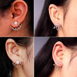Suyi Fashion Hollow Lotus Flower Earrings Crystal Simple Chic Stud Earrings Set