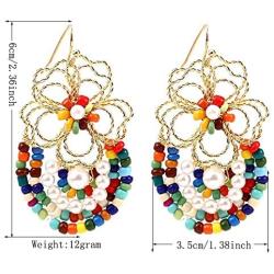 DAMLENG Unique Handmade Gold Flower Beaded Dangle Drop Earrings Bohemian Hollow Indian Jewelry for Women Girls