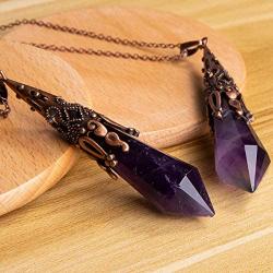 Bivei Retro Brass 12 Faceted Prism Chakra Necklace Witch Dowsing Pendulum Gemstone Quartz Point Top Healing Crystal Pendant Divination Reiki Antique Gift