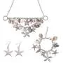 PH PandaHall 3 in 1 Fashion Sea Shell Starfish Faux Pearl Collar Bib Statement Chunky Necklace Bracelet and Earrings Set in Gift Box (Platinum)