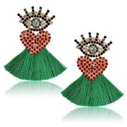 Devil Eye Tassel Earrings - Rhinestone Fan Fringe Earrings - Gifts for Mom, Sisters and Girlfriends