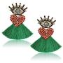 Devil Eye Tassel Earrings - Rhinestone Fan Fringe Earrings - Gifts for Mom, Sisters and Girlfriends