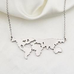 WUSUANED Stainless Steel World Map Necklace World Continents Jewelry Travel Gift for Women Men