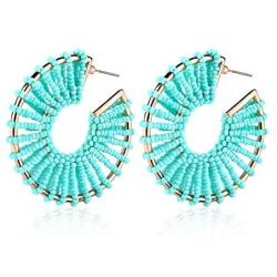 Statement Raffia Earrings Hoop Geometric Beaded Handmade Colorful Bohemian Dangle Earrings for Women Girls