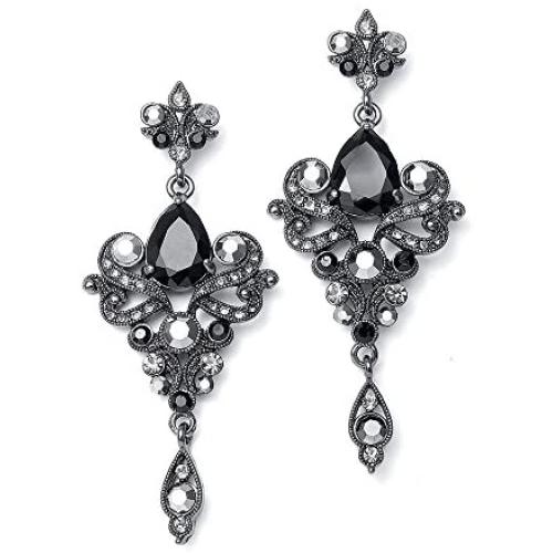 Mariell Vintage Black and Grey Crystal & CZ Chandelier Dangle Earrings for Fashion, Prom, Bridesmaids