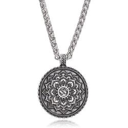 Hong Spiritual Necklace Tibet Mandala Pendant Necklace Geometry Amulet Religious Jewelry (Antique Silver)