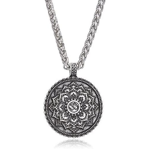 Hong Spiritual Necklace Tibet Mandala Pendant Necklace Geometry Amulet Religious Jewelry (Antique Silver)