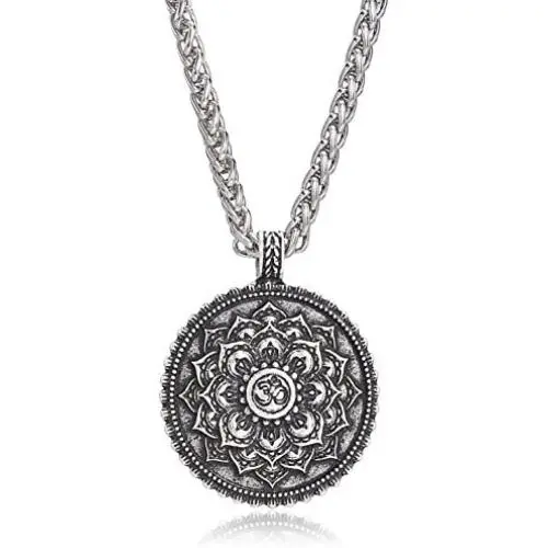 Hong Spiritual Necklace Tibet Mandala Pendant Necklace Geometry Amulet Religious Jewelry (Antique Silver) Hong Spiritual Necklace Tibet Mandala Pendant Necklace Geometry Amulet Religious Jewelry (Antique Silver)
