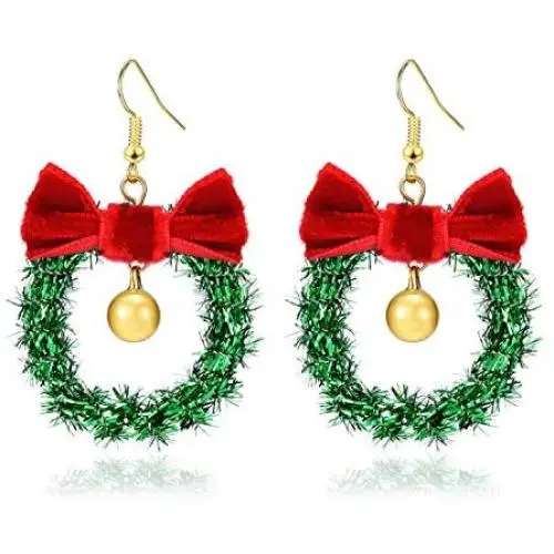 Handmade Christmas Ornament Wreath Earrings,Lightweight Christmas Red Bow Piercing Dangle Earrings,Women/Girls New-Year Gift,Christmas Party Earrings Handmade Christmas Ornament Wreath Earrings,Lightweight Christmas Red Bow Piercing Dangle Earrings,Women/Girls New-Year Gift,Christmas Party Earrings