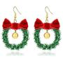 Handmade Christmas Ornament Wreath Earrings,Lightweight Christmas Red Bow Piercing Dangle Earrings,Women/Girls New-Year Gift,Christmas Party Earrings