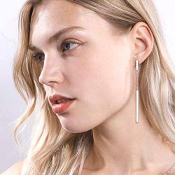 SILVERCUTE Bar Earrings for Women Girls|925 Sterling Silver Minimalist Thin Bar Dangle Drop Earrings in Silver Gold Rose Gold Color, with Gift Box