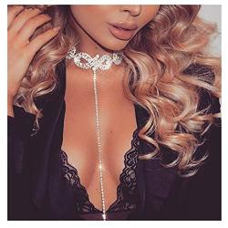 Fstrend Boho Sparkly Crystal Choker Long Necklaces Infinity Rhinestones Pendant Gold Hollow Carving Flowers Necklace Festival Party Halloween Fashion Jewelry Accessories for Women and Girls