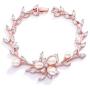 Mariell Luxury Blush Rose Gold Cubic Zirconia Crystal & Genuine Freshwater Pearl Wedding Bridal Bracelet