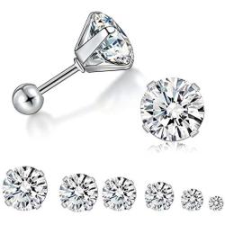 6 Pairs 3-8mm Cubic Zirconia Stud Earrings Set, 316L Hypoallergenic Surgical Stainless Steel Piercing Cartilage Fashion Helix Earrings for Women Men and Girls