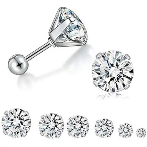6 Pairs 3-8mm Cubic Zirconia Stud Earrings Set, 316L Hypoallergenic Surgical Stainless Steel Piercing Cartilage Fashion Helix Earrings for Women Men and Girls 6 Pairs 3-8mm Cubic Zirconia Stud Earrings Set, 316L Hypoallergenic Surgical Stainless Steel Piercing Cartilage Fashion Helix Earrings for Women Men and Girls