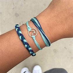 kelistom Wave Charm Strand Bracelet Set Handmade Braided Wax Rope Adjustable Waterproof String Bracelets Friendship Jewelry