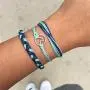 Handmade Braided Wax Rope Adjustable Strand Wrap Bracelet Set Waterproof Wave Shell Charm Stretch Knot String Thread Bracelets Friendship Jewelry (C)