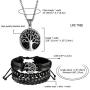 Sets of 2 Tree of Life Jewelry Sets-Stainless Steel Tree of Life Pendant Necklace,Multi-layer Beads Leather Bracelets