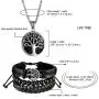 Sets of 2 Tree of Life Jewelry Sets-Stainless Steel Tree of Life Pendant Necklace,Multi-layer Beads Leather Bracelets