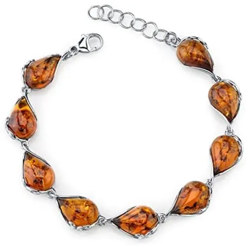 Baltic Amber Bracelet Sterling Silver Cognac Color Tear Drop Shape Baltic Amber Bracelet Sterling Silver Cognac Color Tear Drop Shape