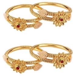 Efulgenz Fashion Jewelry Indian Bollywood 14 K Gold Plated Faux Pearl Kundan Rhinestone Floral Bracelet Bangle