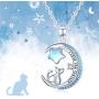 TRISHULA Moon and Sun Necklace for Women,Cat Moon S925 Sterling Silver Rainbow Moonstone Pendant Forever Love Sparkling Crescent Jewelry Gift for Women Girls,Teen