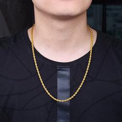 Three Keys Jewelry Mens 18K Gold Plated Rope Chain for Men 4mm Stainless Steel Gold Chain Necklace Long Layered Big Gold Necklaces for Boys