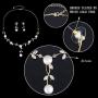EVER FAITH CZ Crystal Cream Simulated Pearl Floral Vine Filigree Necklace Earrings Set