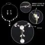 EVER FAITH CZ Crystal Cream Simulated Pearl Floral Vine Filigree Necklace Earrings Set EVER FAITH CZ Crystal Cream Simulated Pearl Floral Vine Filigree Necklace Earrings Set