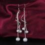 Comelyjewel 1pair Silver Earring Jewellery Woman Bohemian Style Sparkling Beads Long Pendant Ear Studs Dangle Lady Earring Lady Dress Accessories Love Gift Durable and Useful