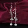 Comelyjewel 1pair Silver Earring Jewellery Woman Bohemian Style Sparkling Beads Long Pendant Ear Studs Dangle Lady Earring Lady Dress Accessories Love Gift Durable and Useful