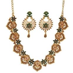 MUCH-MORE Gold Plated Meena Work Mint Colour Necklace Traditional Jewellery Set for Women/Girls
