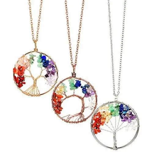 3 Pieces Life Tree Pendant Necklace Handmade Crystal Necklace Jewelry with 50 cm/ 19.7 Inch Long Chain, Gold, Bronze and Silver 3 Pieces Life Tree Pendant Necklace Handmade Crystal Necklace Jewelry with 50 cm/ 19.7 Inch Long Chain, Gold, Bronze and Silver